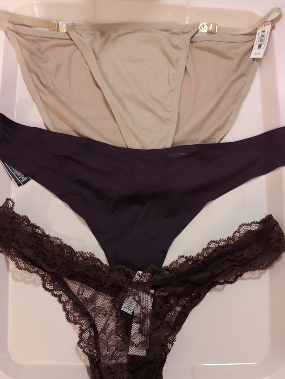 Victoria's Secret Nude, Plum & Chocolate Bikini & Lace Thong Trio